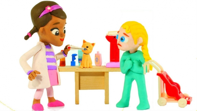 FUNNY KIDS TAKE THE PET TO THE VET  ❤ Play Doh Cartoons For Kids
