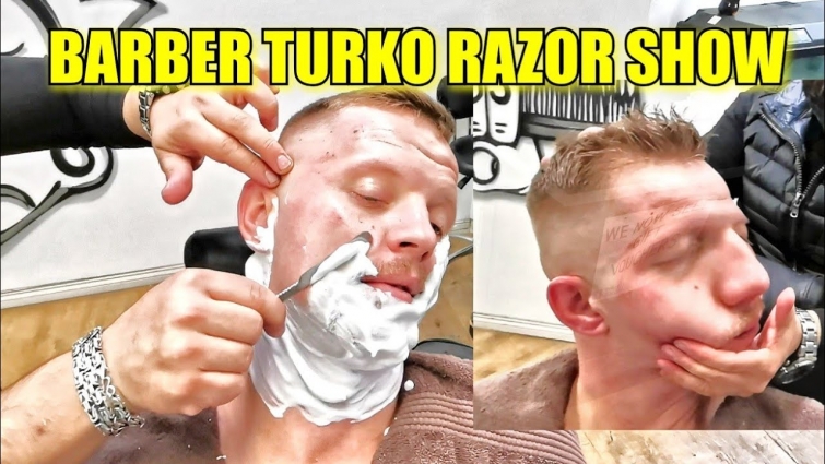 king moustache cut throat razor vet shave with hot towel head massage