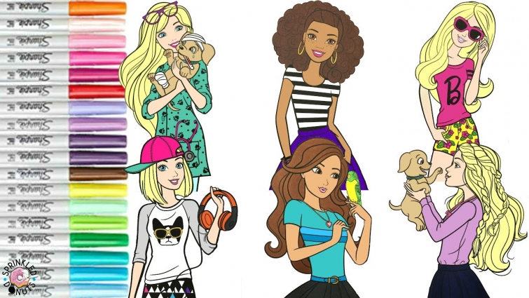 Barbie and Friends Coloring Book Pages Vet Barbie DJ Barbie Hawaiian Barbie Nikki Teresa