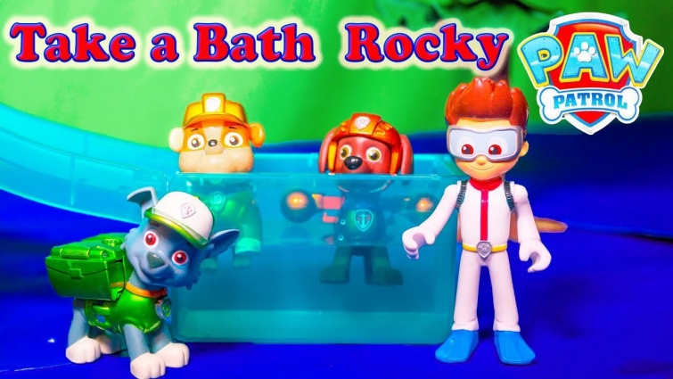 It is Time for Paw Patrol's Rocky to Take a Bath and the Play Doh Doggy Vet