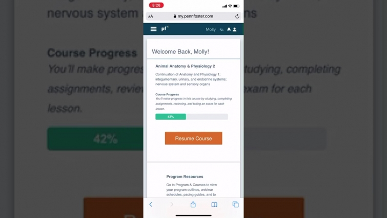 Penn Foster Review – Learning Dashboard – Vet Tech