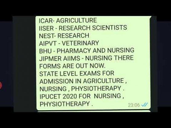 MBBS BDS ICAR VETERINARY AGRICULTURE RESEARCH BAMS BHMS BSC IISER