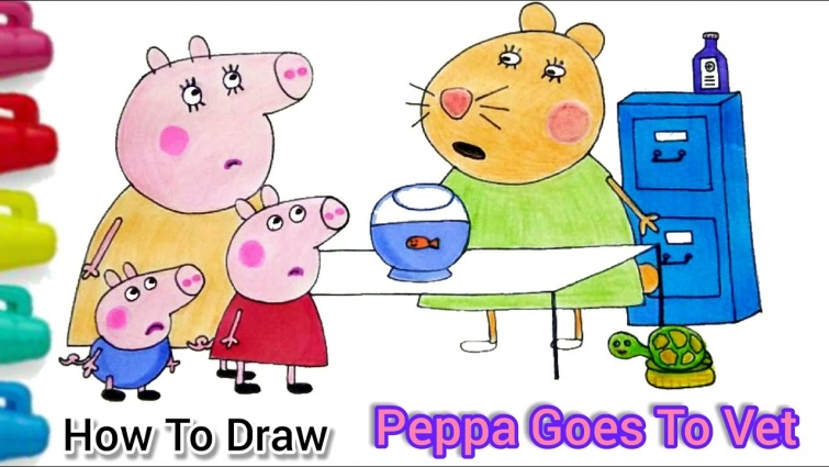 How To Draw PEPPA PIG Goes To vet Hamster  🐷 🐹  Easy | Cartooning cute drawings